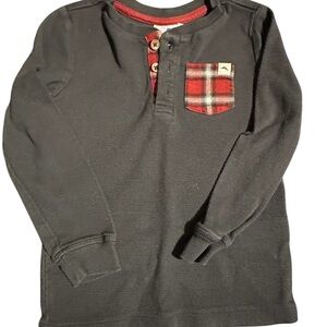 Tommy Bahama Half Button Henley Plaid Boys 24M Red plaid pocket long sleeve